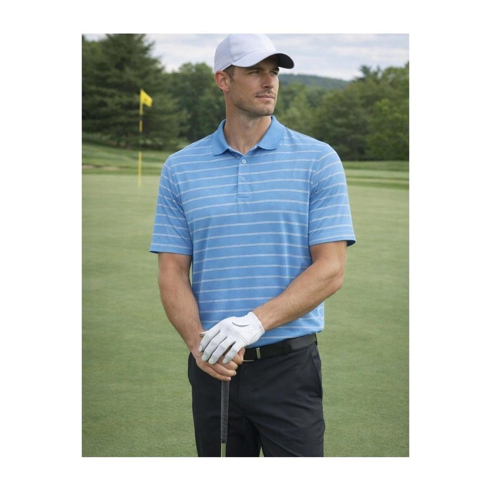 Adidas Men's Active Golf Puremotion Striped Polo Shirt  Sky Blue Size XL EUC